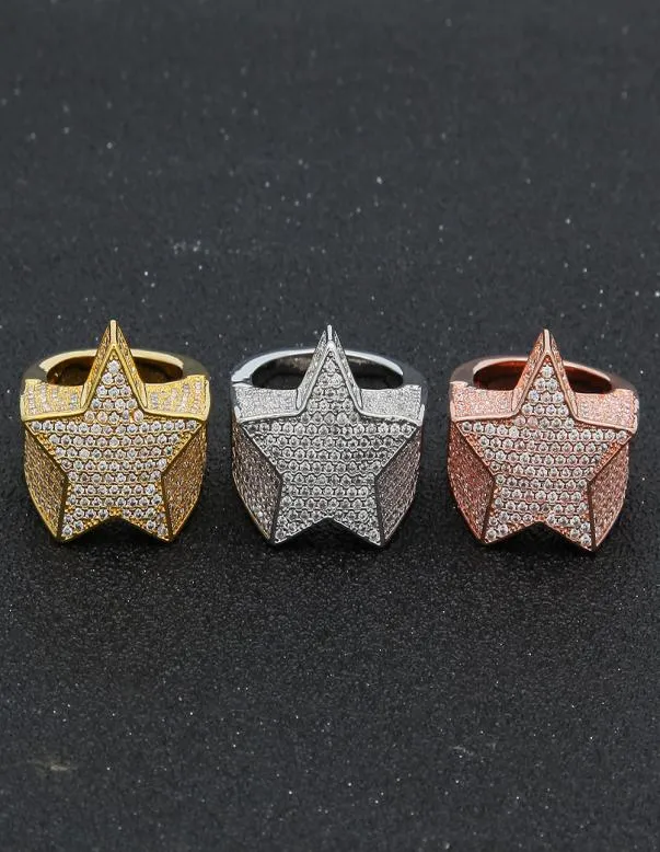 Copper Gold Silver Rosegold Color Plated Quality Stone Star Shape Hip Hop Jewerly Rings Mens Iced Out Diamond Rings2747901