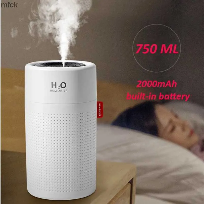 Humidifiers 750ml Large Capacity Air Humidifier 2000mAh USB Rechargeable Wireless Ultrasonic Aroma Water Mist Diffuser Light Umidificador