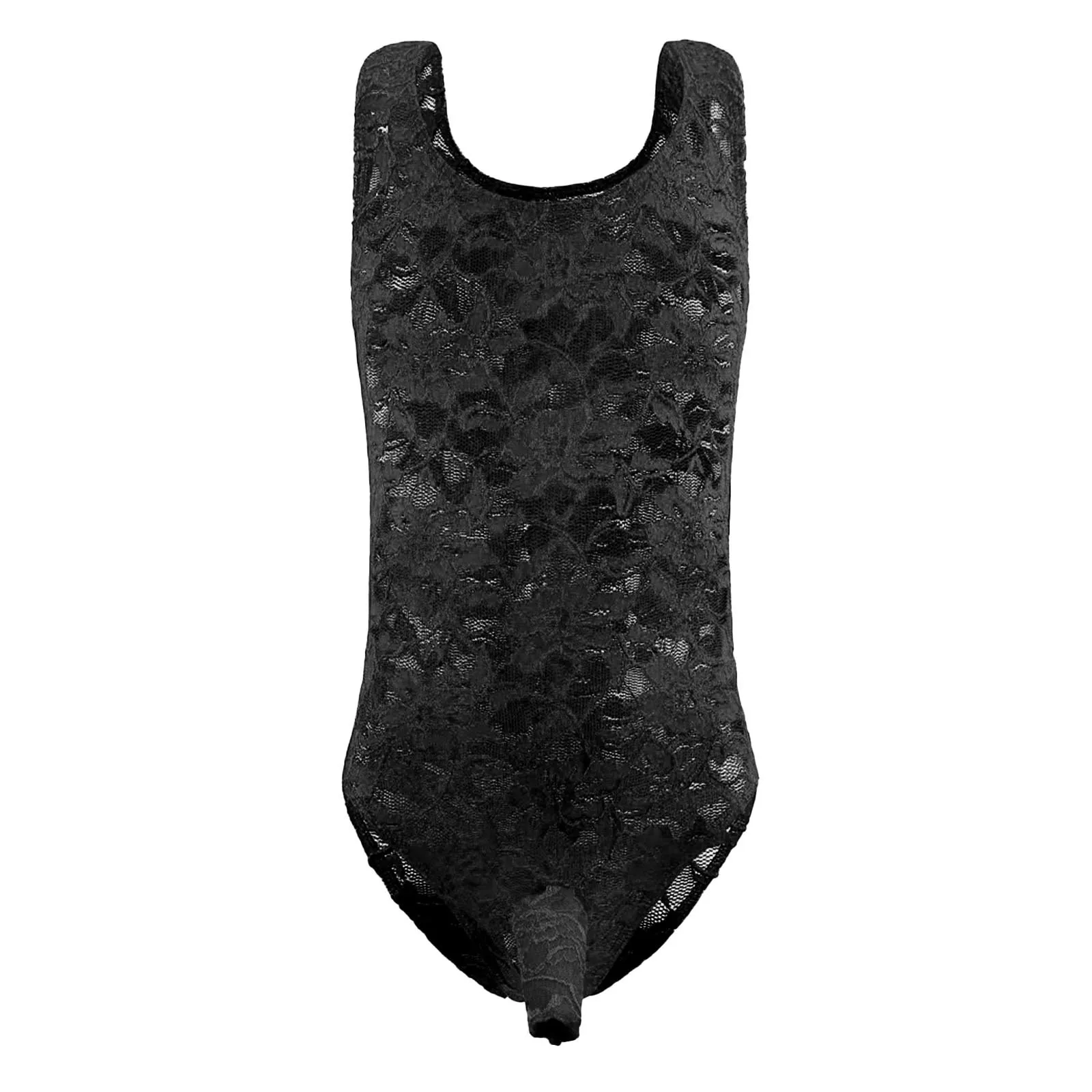 Mens Tank Leotard Bodysuit One-piece See Through Sheer Fishnet Lingerie Men U Neck Crotchless Front Zipper Jumpsuit Underwear
