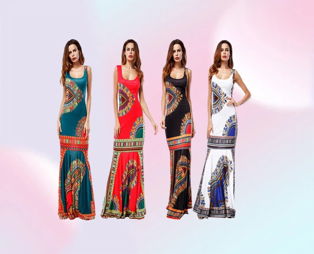 Kadınlar Afrikalı Dashiki Maxi Elbise Afrika Bazin Baskı Çökeltler Geleneksel Bayanlar Artı Beden İnce Beach Dress7555014