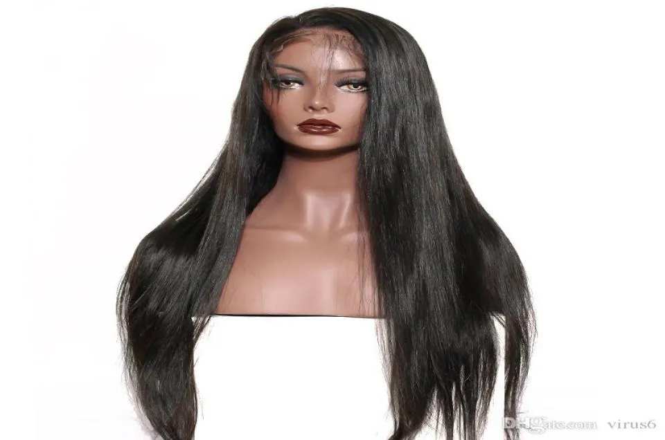 360 Полные кружевные фронтальные человеческие парики волос перуанские прямые волосы натуральный цвет