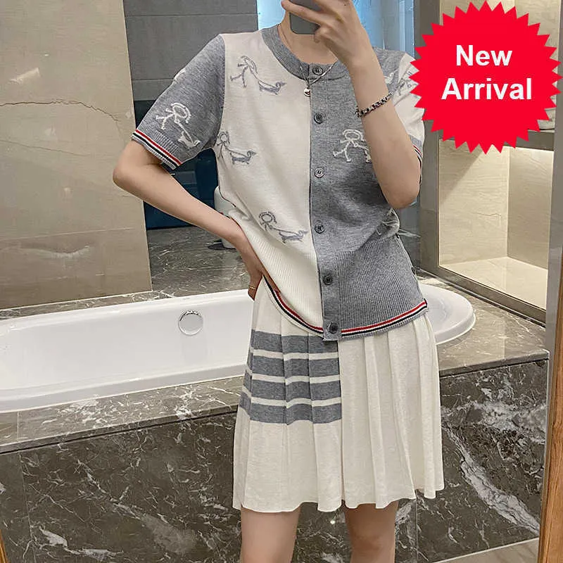 Summer Nuovi maglioni di Tom Womens Match Academic Man Walking Dog Jacquard Round Neck Knitted Cardigan Front and Back Pannello Lana Short Short Short Women