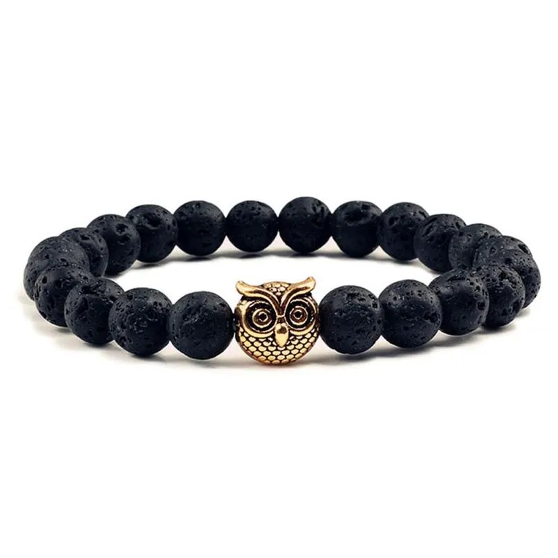 Perlé 8 mm noir naturel vocanic rock choullades Bracelets chakra lave pierre hommes femmes bracelet brin de résistance costume bijoux drop dhwk1