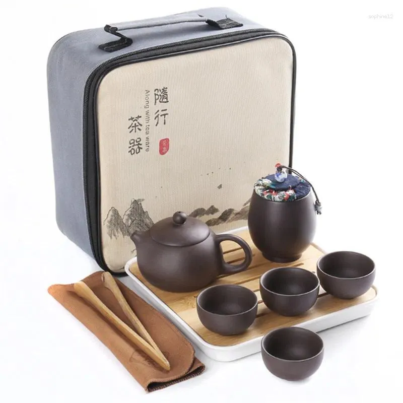 Tee -Sets 2024 Lila Sand Reise Tee -Set Vintage Teekanne Getränk Cup Chinesische Zeremonie Outdoor Home