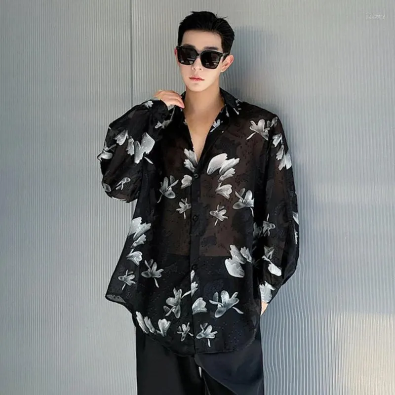 Casual shirts voor heren Syuhgfa Sumemr Shirt Koreaanse Chinese stijl Afdruk Turn Down Collar Long Sleeve Male tops 2024 Leermode