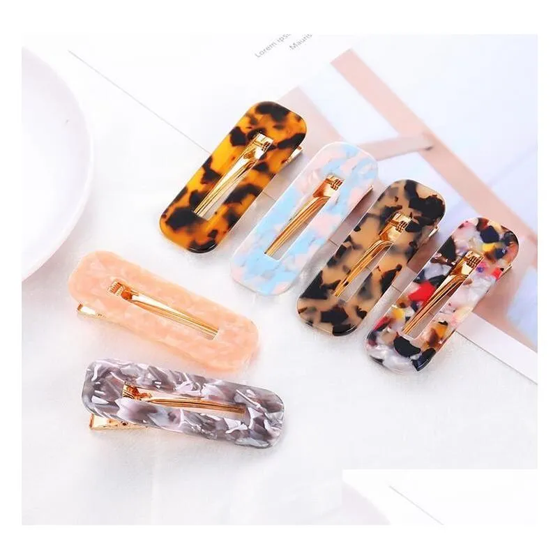 Hårklämmor Barrettes Akrylklipp för flickor Kvinnor Vatten Drop Shape Leopard Marble Textured Geometric Duckbill Barrette Hairpin Acce Dhn5p