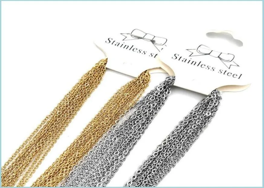 Chains Hip Hop Chains Necklace Men Women Gold Color Stainless Steel 45Cm O Link Cuban Chain Necklaces Jewelry Diy Accessories 10Pc9784761