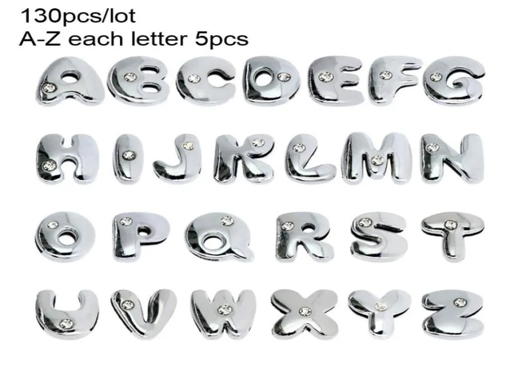 More Options DIY accessory Bead Caps 130pcs 8mm English Alphabet Slide Letters Charms Rhinestone Fit Pet collar Wristband keychain6161140