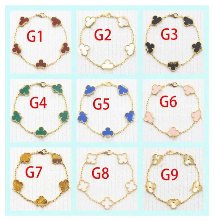 Luxury Clover 4 Flowers Designer Fashion Charm Bracelets For Girls Women 18k Gold Silver Black Branco Verde Verde Braça Wedd7205957