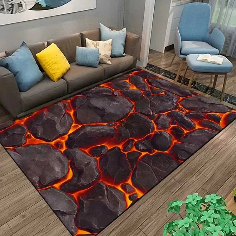 3D Volcano Lava Design Area Rug Large Non-Slip Floor Mat for Living Room,  Bedroom, Kids Play Shop Now!