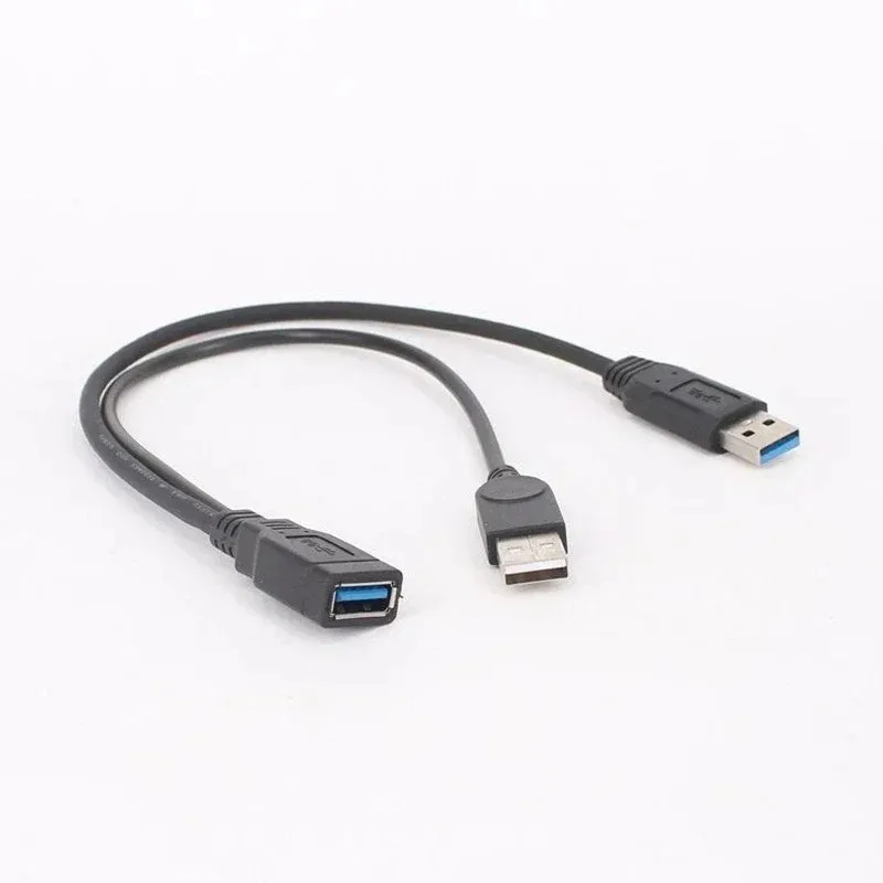 2024 Black USB 3.0 Female To Dual USB Male with Extra Power Data Y Extension Cable for 2.5"Mobile Hard Disk PC Hardware Cables for USB