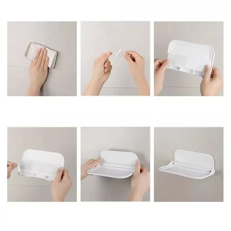 Wall Mounted Towel Rack With Shelf Foldable Storage Organizer, Punch ...