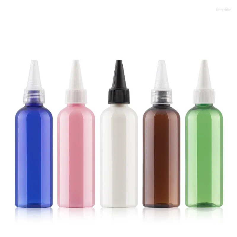 Butelki do przechowywania plastikowe butelki Pet PET 100 ml płynny balsam do napełniania igły Przezroczysta różowy zielony niebieski bursztynowy pojemnik kosmetyczny