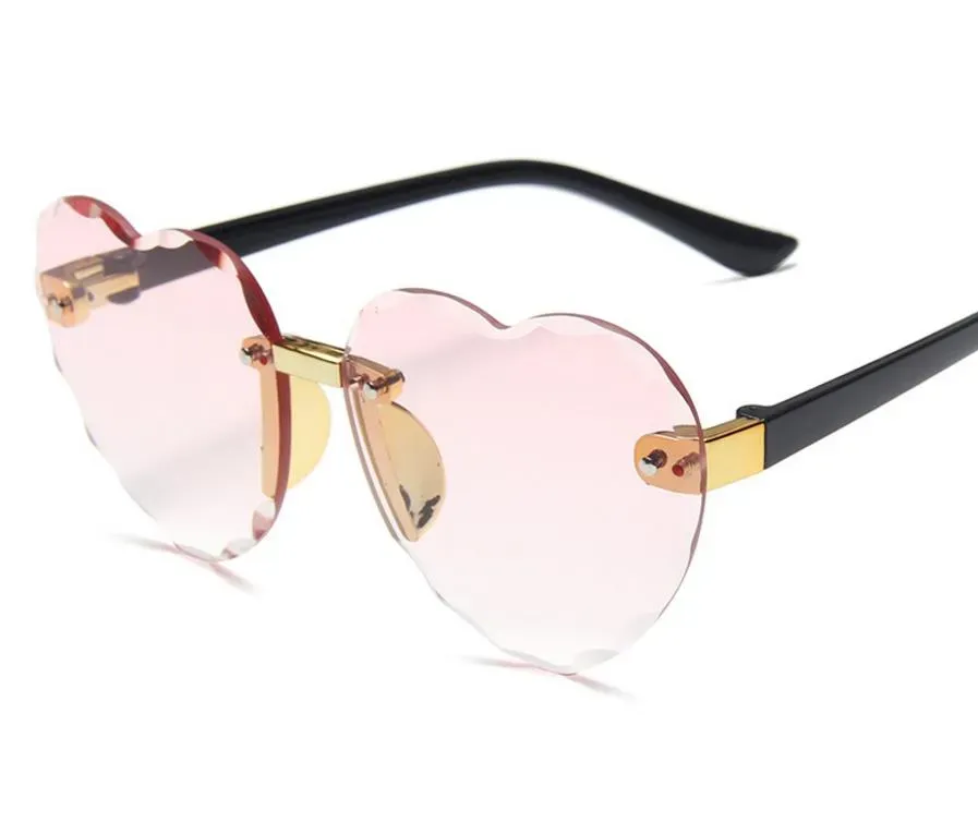 Heart Shaped Rimless Sunglasses Girls Kids Frameless Glasses Tinted Lolita Eyewear Gradient Colors of Lense UV Protect