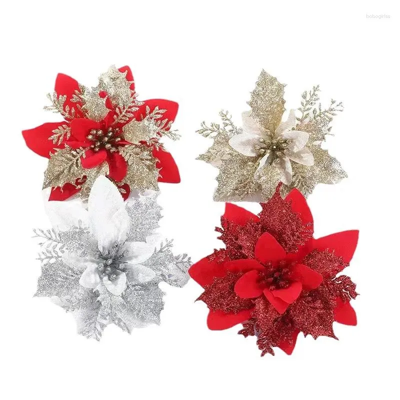 Dekorativa blommor 12 PCS Glitter Pinsettia 5.5 "Artificial Christmas Xmas Tree Ornaments for Wedding Party Wreath Decoration