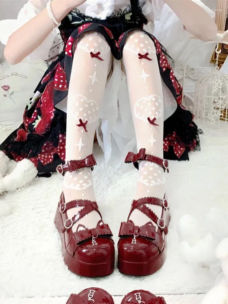 Dress Shoes Punk Black Red Gothic Lolita Shoe Thick Bottom Cosplay Anime Wedge Chunky Heels Cross Buckle Bowknot Fish Pendant Goth