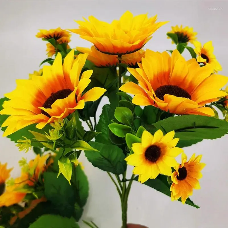 Fleurs décoratives Bouquet de tournesol artificiel Simulation de soleil Fleur de soleil Faute pour les décorations de fête de mariage Phory