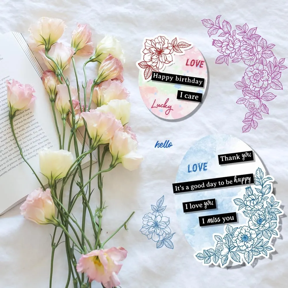 Transparent Rubber Clear Stamp for Card Making with Flower and Blessing ...