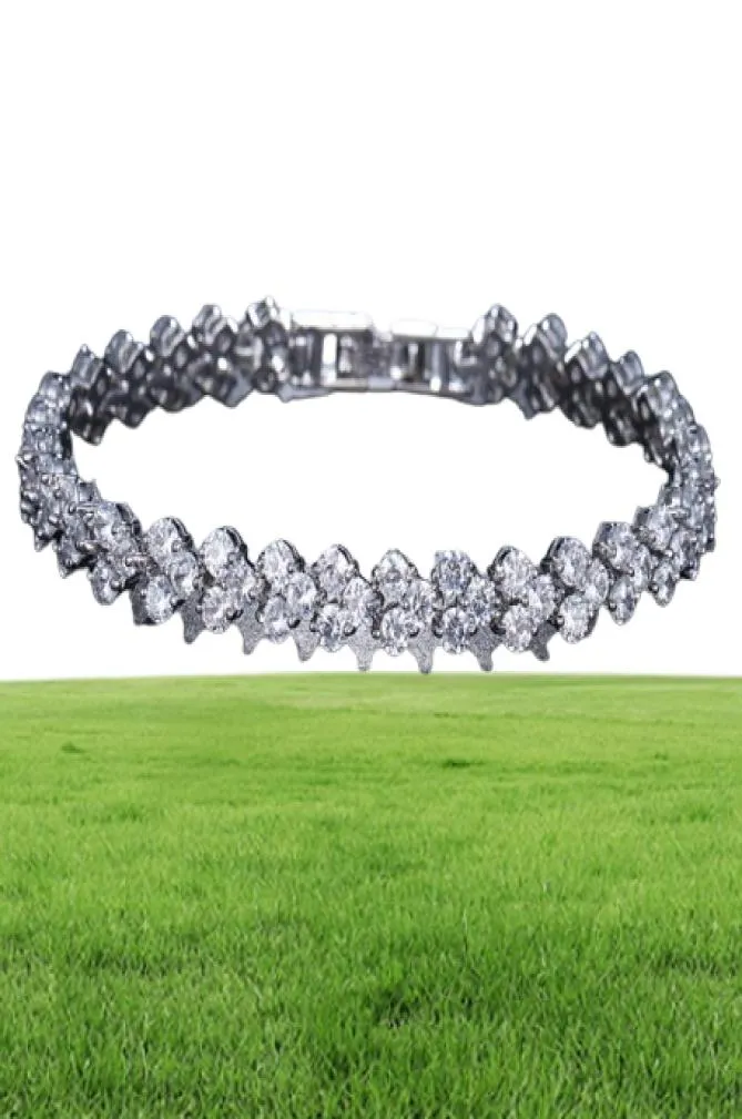 18K White Gold plaqué Zirconia Bracelet Bracelet Diamond Hand Chain pour hommes Femmes coeur Amour Bracelets Bangle Amateur Gift Val5448622