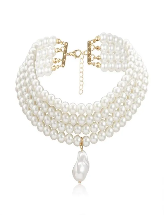 Choker 10 mm Imitatie Pearl Pendanten Kettingen Vrouwen Fashion Threelayer Handgemaakte nek sleutelbeenketen Elegant en eenvoudige Wild Bead3293427