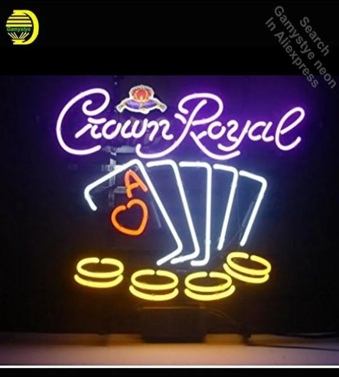 Другие лампочки трубки Crown Royal Poker Neon Light Знак настоящие стеклянные светильники отдыха Professiona Iconic Beer Bar Pub B8904621