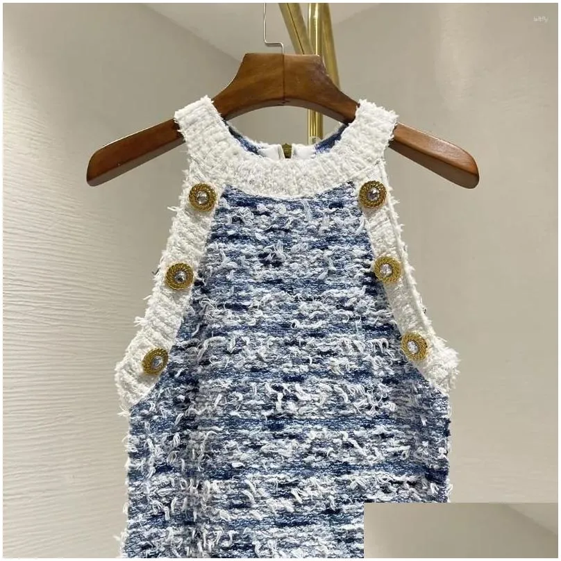 Basic Casual Dresses Blue Sleeveless Fringed Tassels Knit Women Mini Dress 2024 Spring Summer Drop Delivery Apparel Womens Clothing Dhdxg