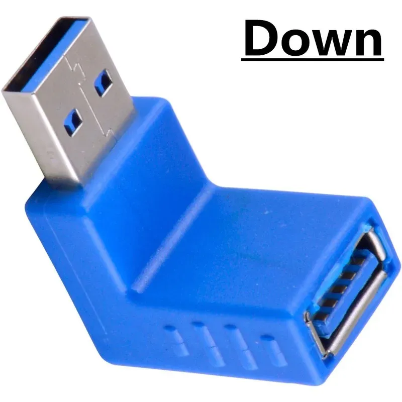 Blå 90 graders vertikal övre vänster och nedre högra hörn USB 3.0 Man till kvinnlig M/F Adapterkontaktomvandlare