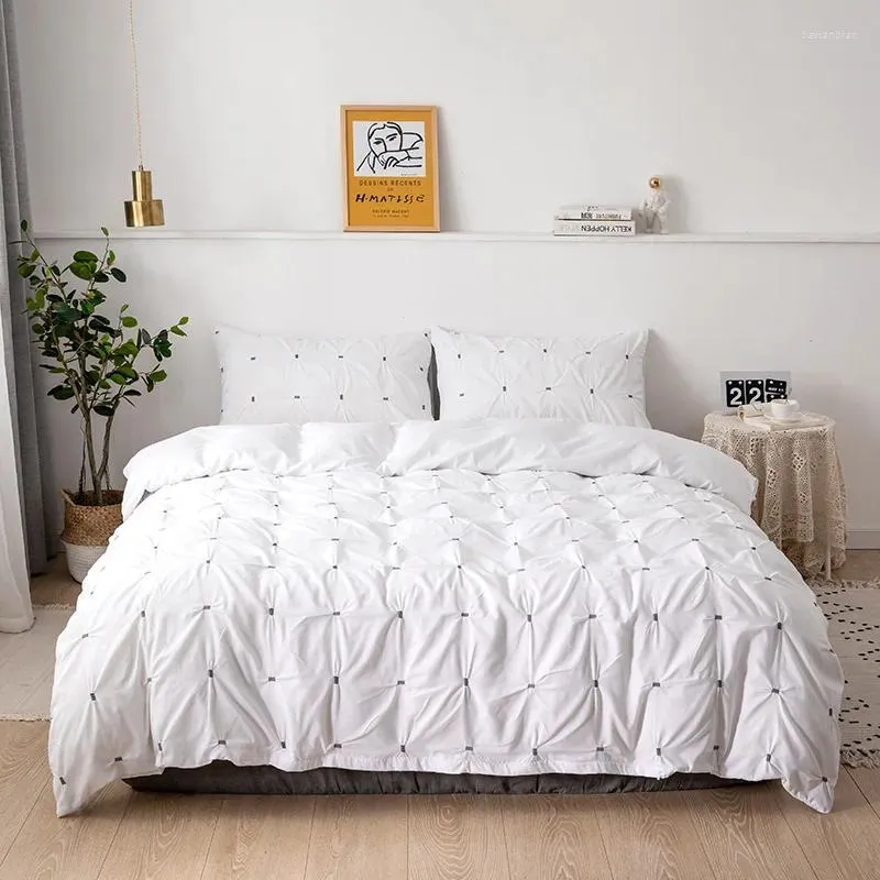 Bedding Sets 2/3pcs Jacquard Bed Linen Set Elastic Plaid Comforter Duvet Cover Pillowcase Home Textile