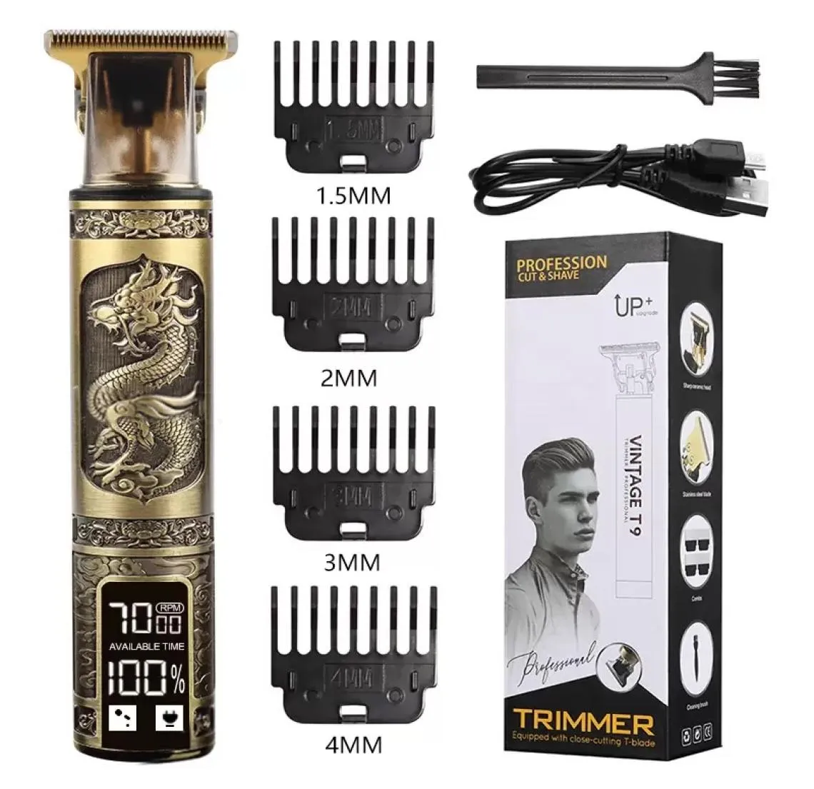 Hair Clipper Electric Razor Men Steel Head Shaver Gold with USB Styling Tools3411638