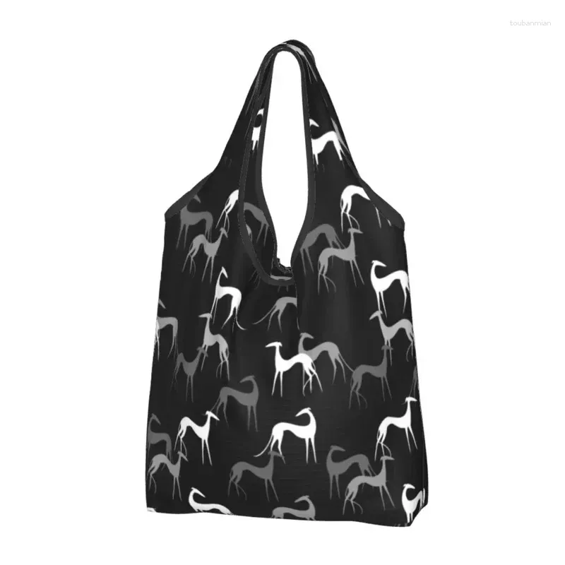 Bolsas de armazenamento Reciclagem de Sighthounds fofos Compras femininas Bag portátil Greyhound Whippet Dog Shopper Shopper