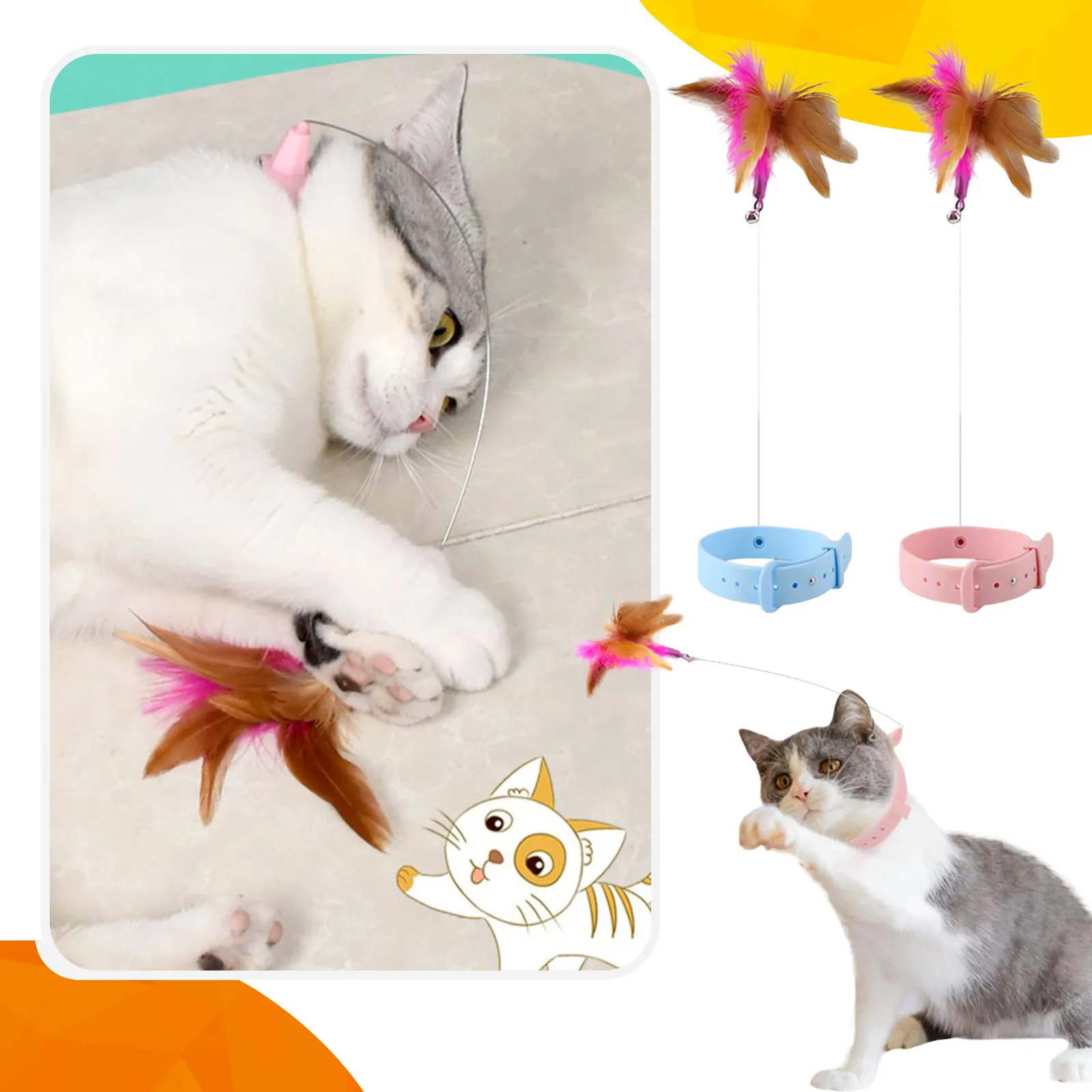 Picture of 2024Interactive Cat Teaser Wand Toy - Soft Silicone Hands-Free Collar ...