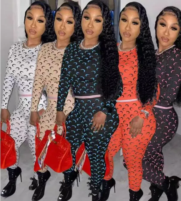 Sporty Chic Tracksuit Set: Moon Print, Long Sleeve & Skinny Leggings ...