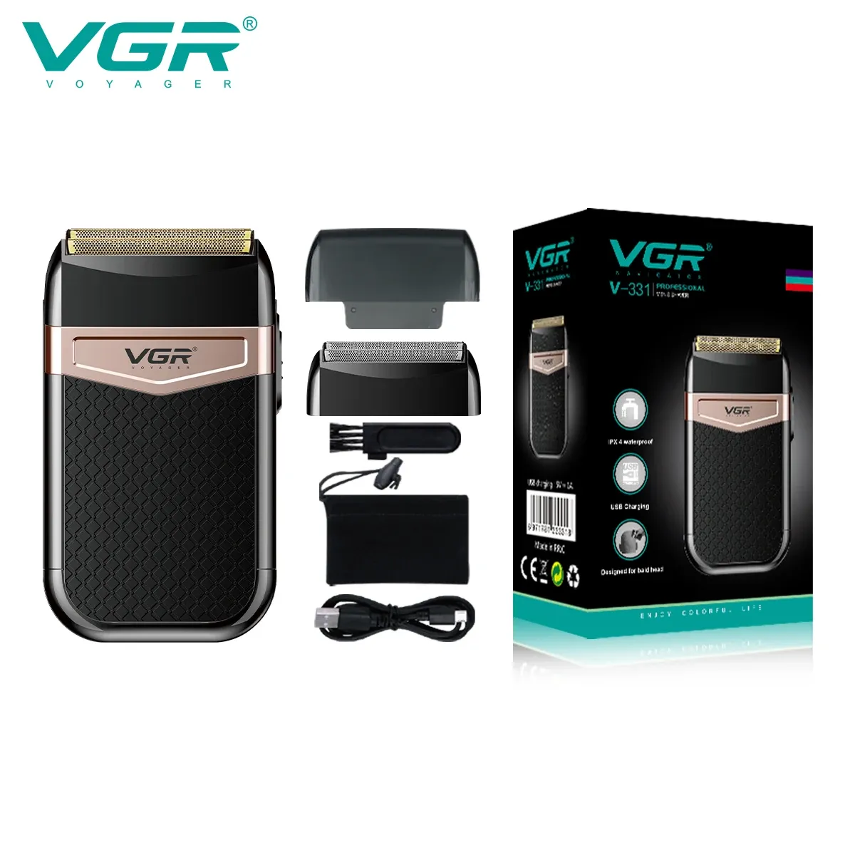 Shavers VGR Face Shaver Professional Hair Trimmer Mini Beard Shaver Electric uppladdningsbar IPX4 Vattentät rakapparat Hine For Men V331