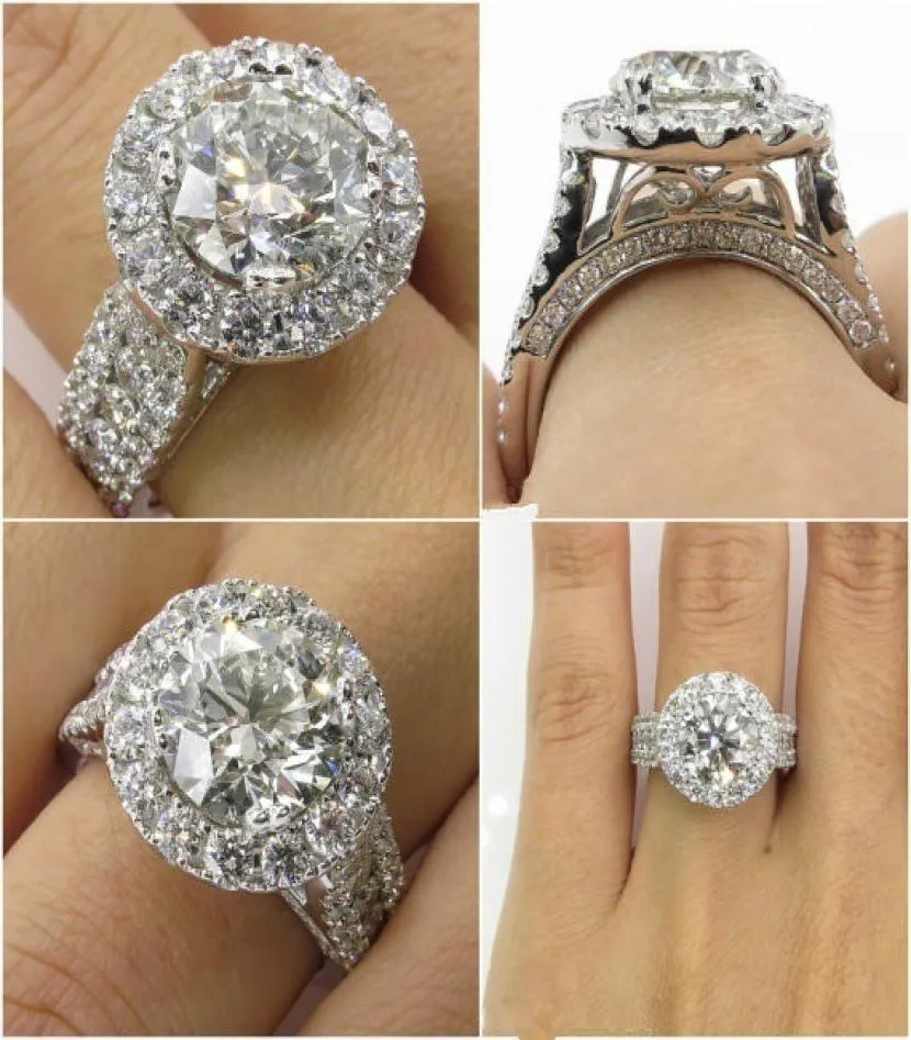 럭셔리 여성 빅 다이아몬드 반지 925 은색 링 빈티지 웨딩 밴드 약속 약속 반지