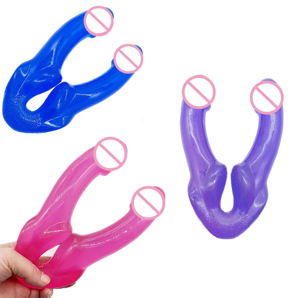 Douddo Soft Jelly Double Endos réalistes Cock Cock Vaginal anal Vaginal Plug flexible Faux pénis pour femmes Adulte Sexy Toy