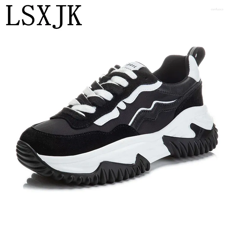 Casual schoenen LSXJK Echt lederen Daddy Spring Herfst 2024 Ladies All-match Sneakers Dames Dikke Sole Vulkanised Travel