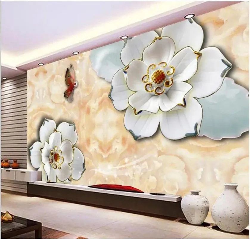 Papéis de parede 3D Papel de parede decoração de decoração de decoração mural de alívio do cenário de flores para sala de estar