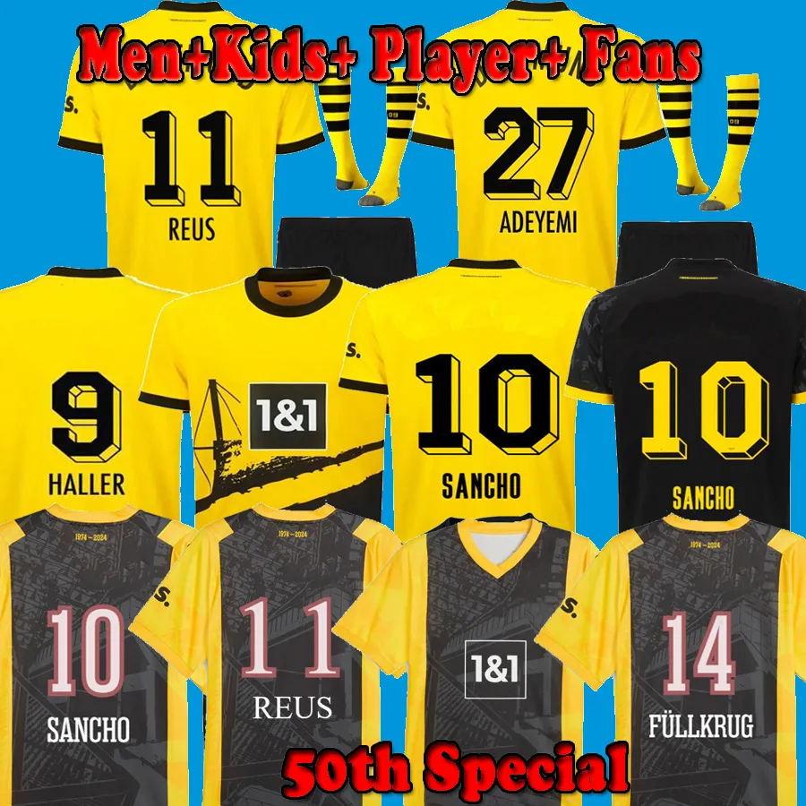 23 24 24 Koszulki piłkarskie Dortmunds Sancho Reus 50. Special Haller Footall koszule 2023 2024 MĘŻCZYZNIE DZIECIWOŚCI FANY SULE BRANDT HULMMELS FULLKRUG ADEYEMI BRANDT EMRC KIT