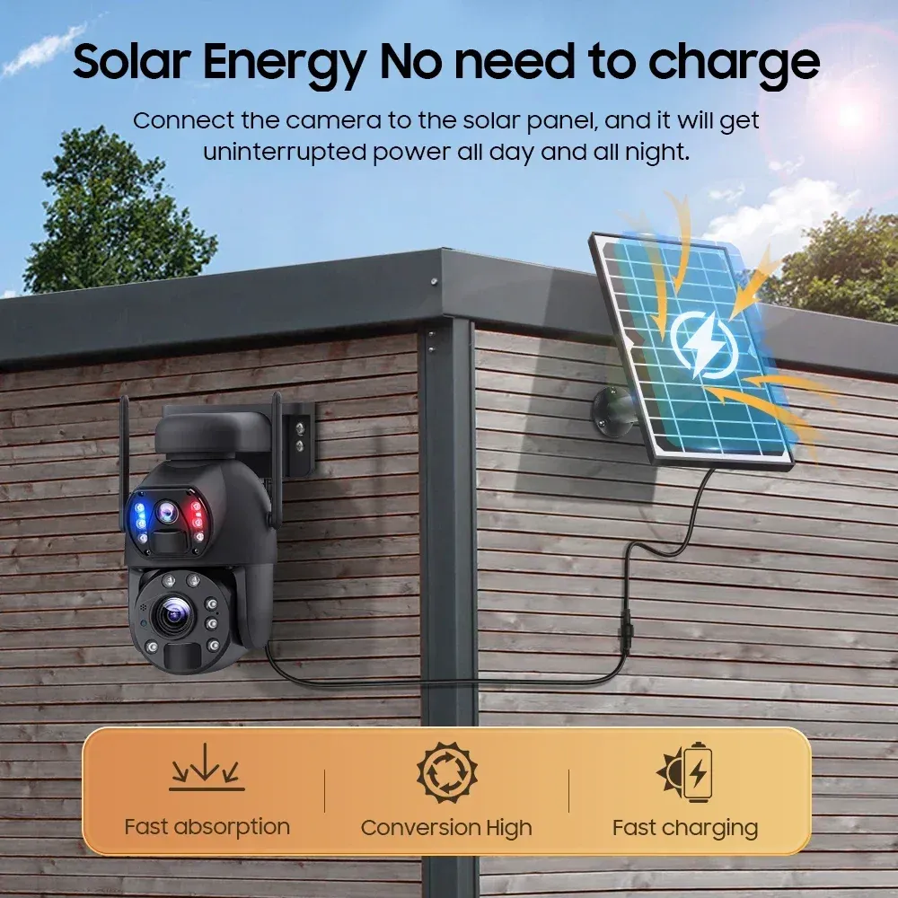 4K 8MP 20X Optical Zoom Dual Lens Solar PTZ Camera with 4G SIM Card and ...