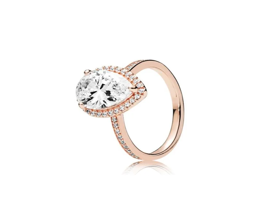 Droplo per lacrima in oro rosa 18k CZ Diamond Anello originale per 925 anelli in argento sterling set per le donne gioielli regalo di nozze7399302