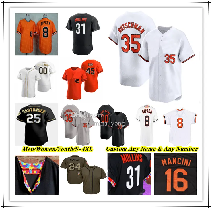 Baseball Jersey Jackson Holliday Cedric Mullins Cal Ripken Ryan Mountcastle Adley Rutschman Anthony Santander Gunnar Henderson Colton Cowser Corbin Burnes Hays