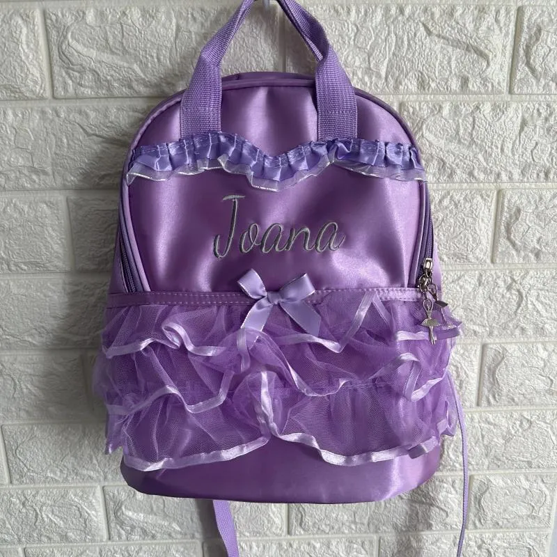 Школьные сумки вышивка индивидуально индивидуально именем детского имени рюкзак Barket Book Book Sag Girl Princess Dance Kid