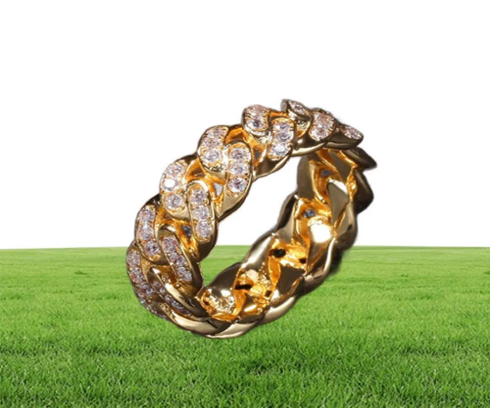 Hip Hop punk pierścień kubański łańcuch łącza 8 mm cyrkonplated prawdziwy złoty trend Men039S Rock5277302