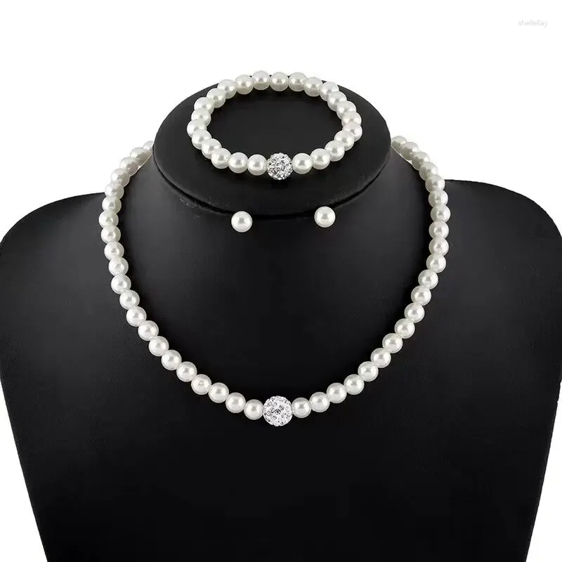 Necklace Earrings Set Creative ABS Imitation Pearl Bracelet And Earring 3-piece Bridal Jewelry Accessory