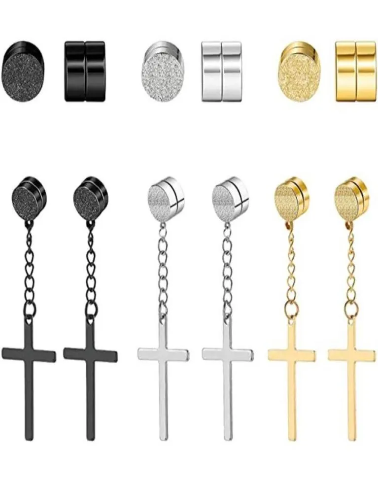 Stud 6 Pairs Of Earrings Stainless Steel Magnetic Clip Round Frosted Nonpierced Pendant Unisex85367677646687