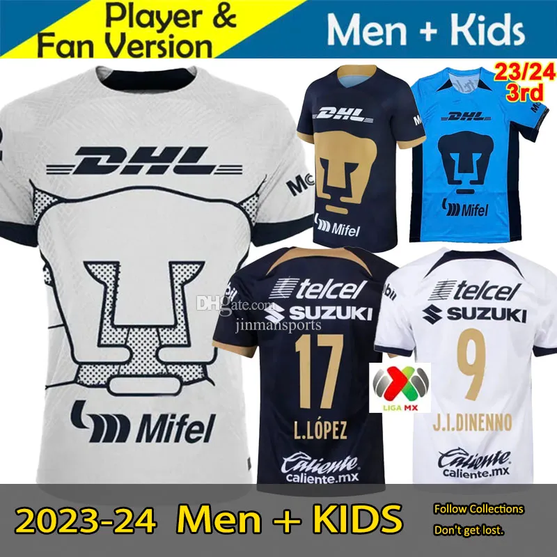 23 24 25 México Clube UNAM Cougar Mens Camisas de futebol 2023 2024 2025 J Rodriguez J i Dinenno Salvio del Prete A Ortiz Home Away 3rd Football Circhs Uniformes 16-28 S-xxl