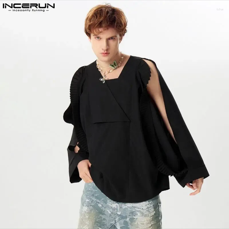 Camicie casual da uomo in stile moda top in incerun uomini sexy side pieghettate decostruzione design camicetta maschile a maniche lunghe s-5xl