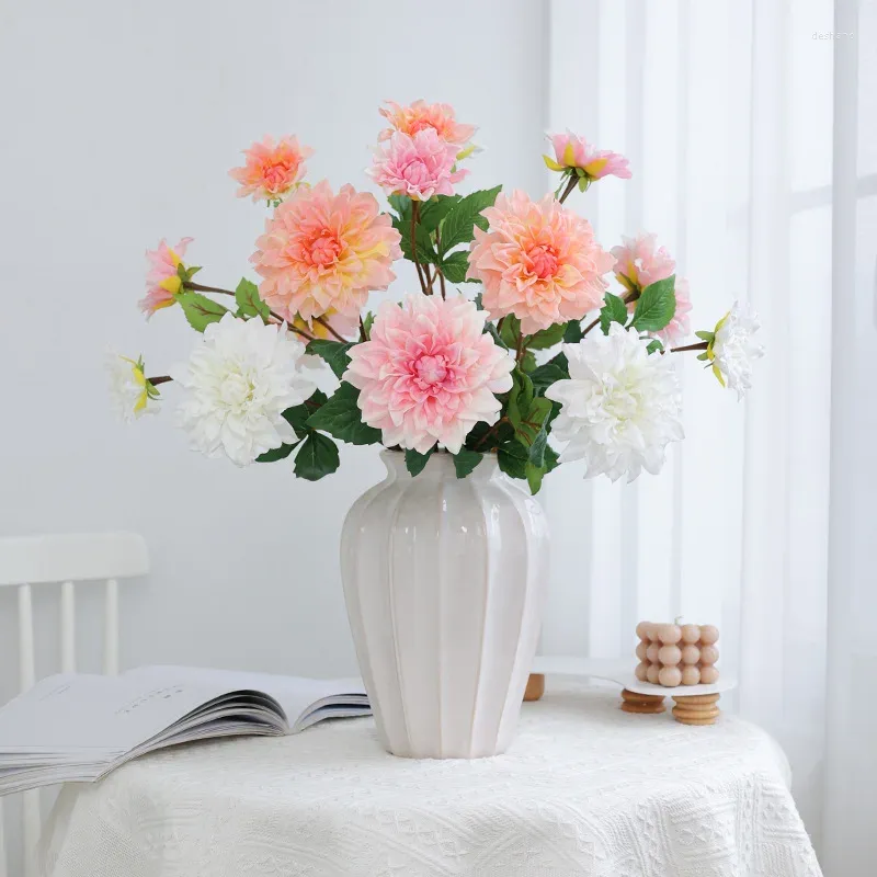 Decorative Flowers Moisturizing 2 Heads Dahlia Real Touch Dahlias Fake Wedding Decor Artifial Branch Party Home Decoration Floral