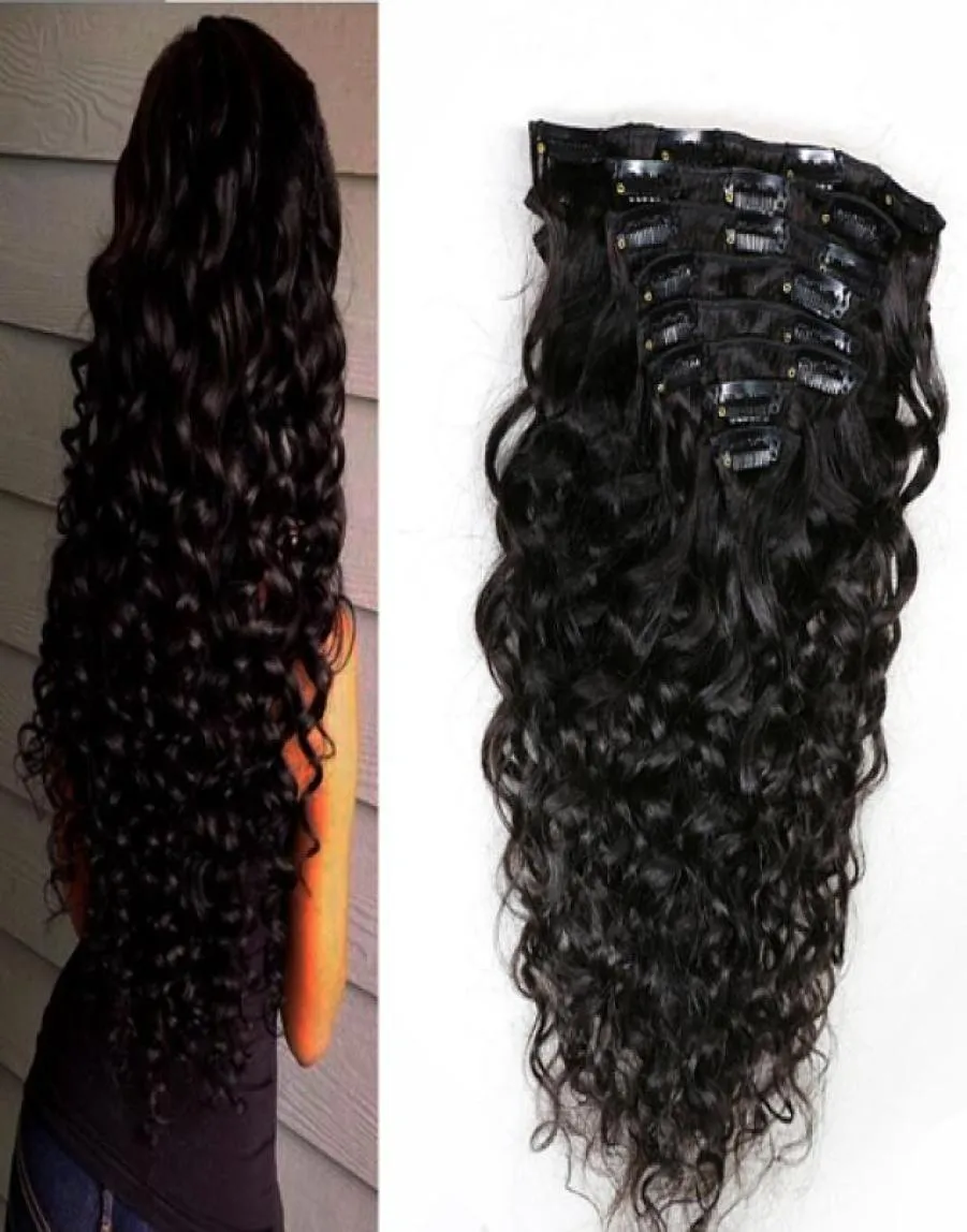 Clip rizado brasileño en extensiones 100 g brasileño profundo para el cabello rizado Ins 7pcs/lot9829781