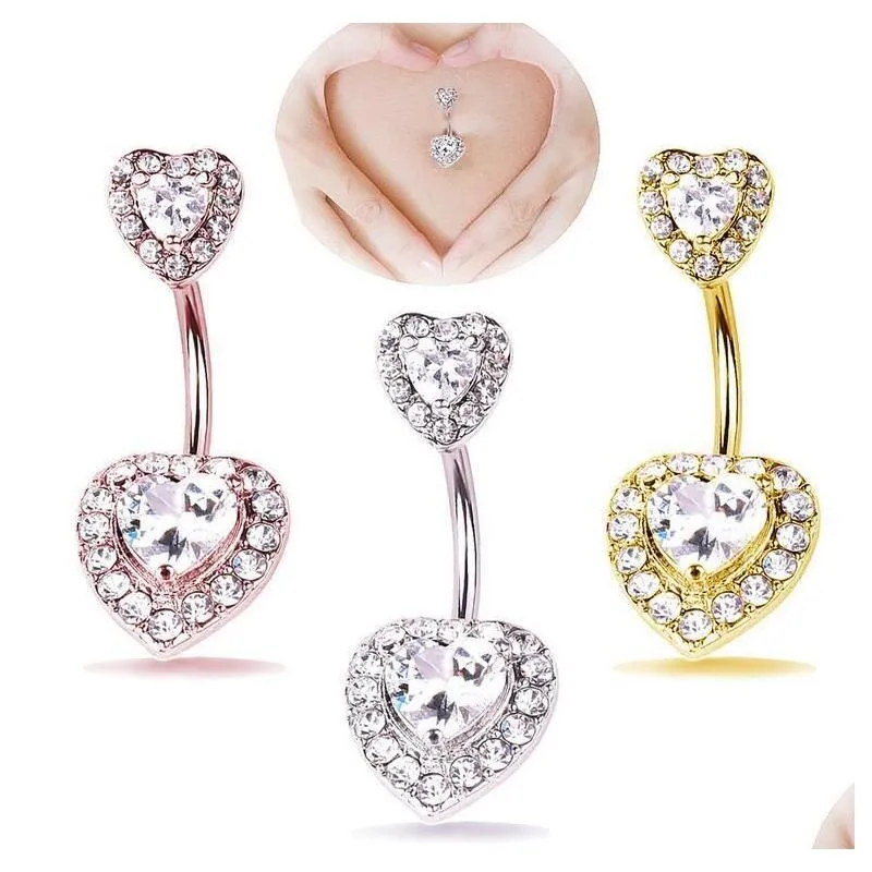 Navel & Bell Button Rings Y 316L Surgical Steel Women Double Gem Belly Bar Ring Body Piercing Bars Jewelry Drop Delivery Dhzbr